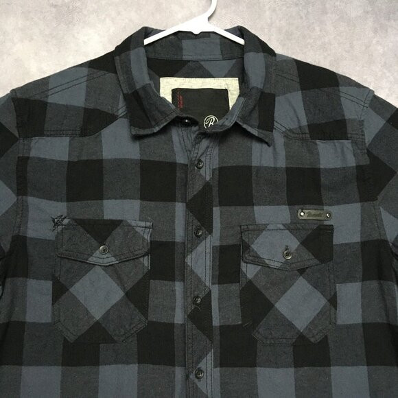 Brandit Mens Flannel Shirt size Large Long Sleeve Button Up Black‎ Blue Check - Picture 3 of 16